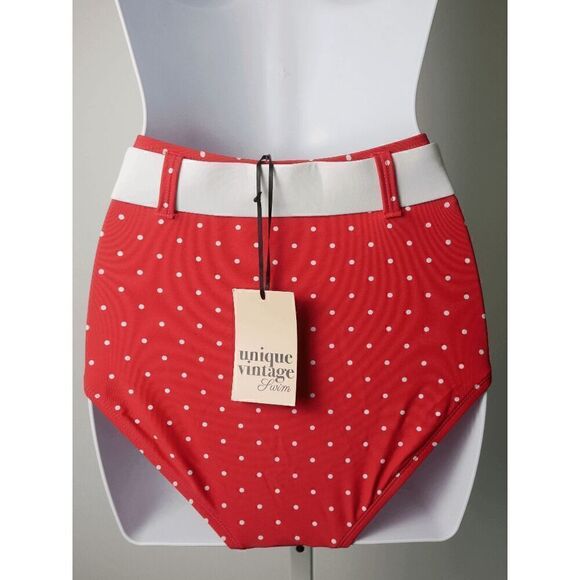 Unique Vintage Red & White Pin Dot Swim Bikini Bottoms S - Picture 2 of 4